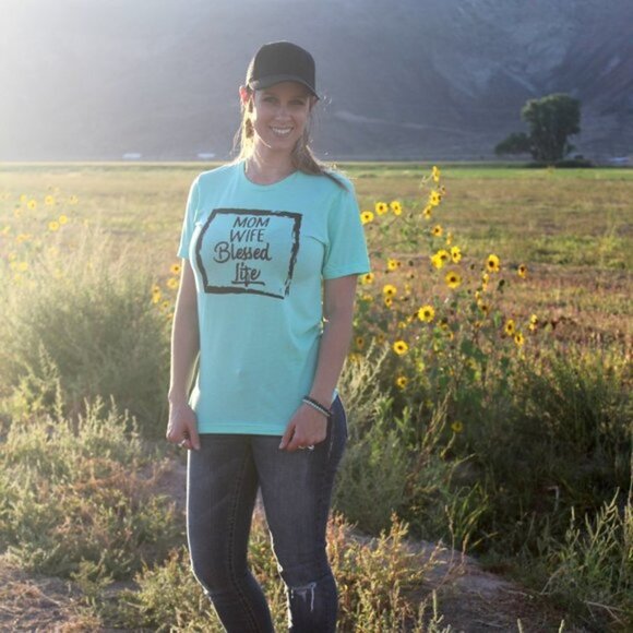 Mom Wife Blessed Life Mint Blue Short Sleeve Tee - Picture 2 of 3